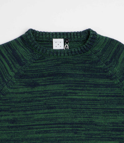Pop Trading Company Knitted Melange Logo Crewneck Sweatshirt - Navy / Juniper
