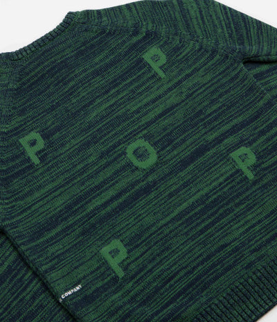 Pop Trading Company Knitted Melange Logo Crewneck Sweatshirt - Navy / Juniper