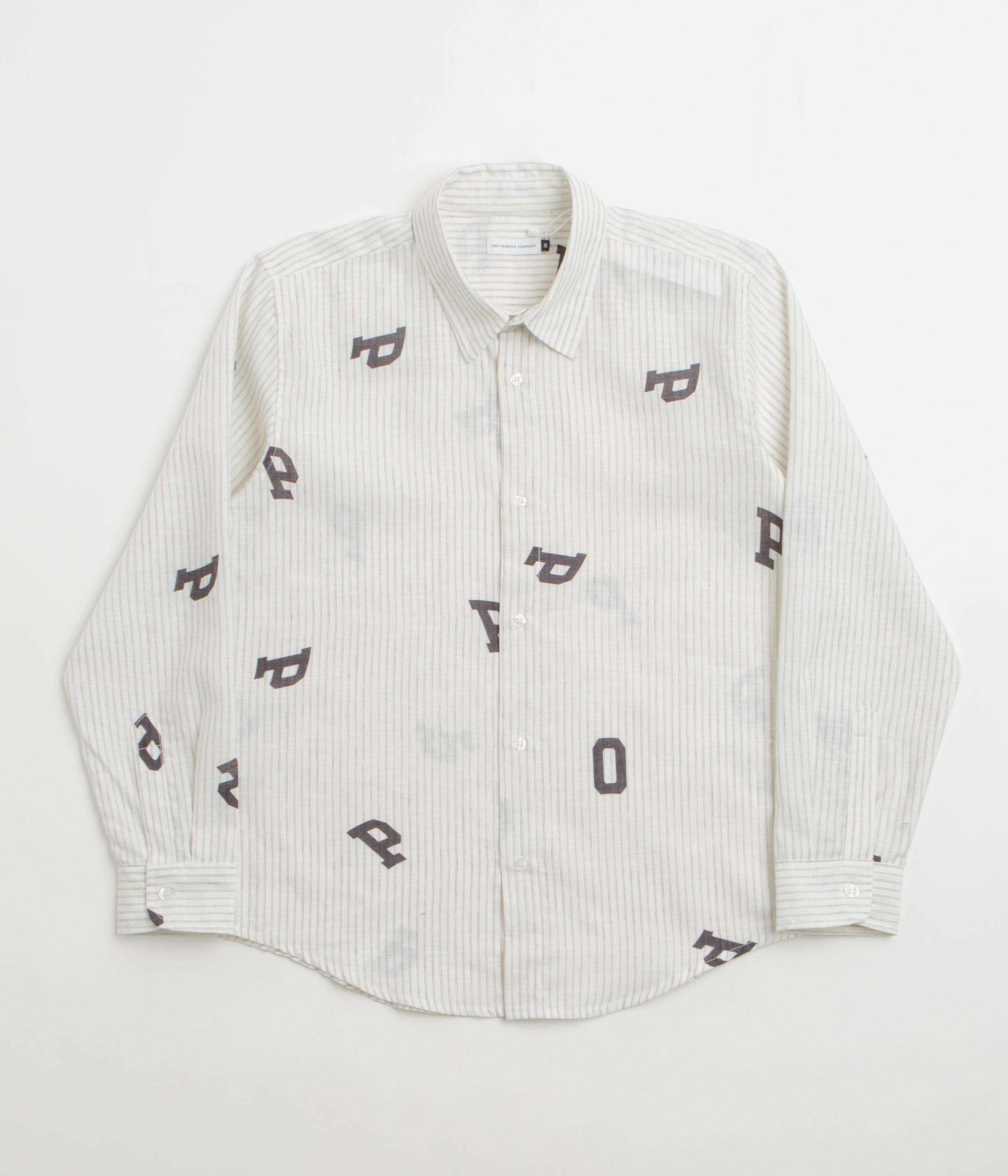 Pop Trading Company Letters Striped Pop Shirt in White Linen