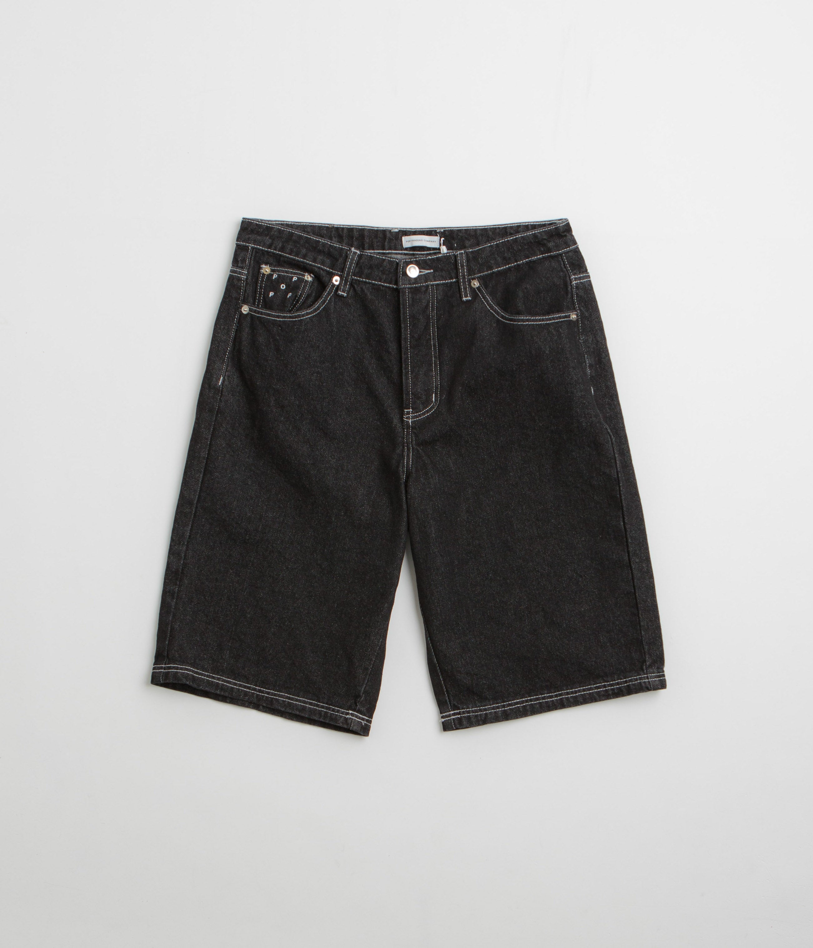Pop Trading Company Longer DRS Shorts in Black Denim