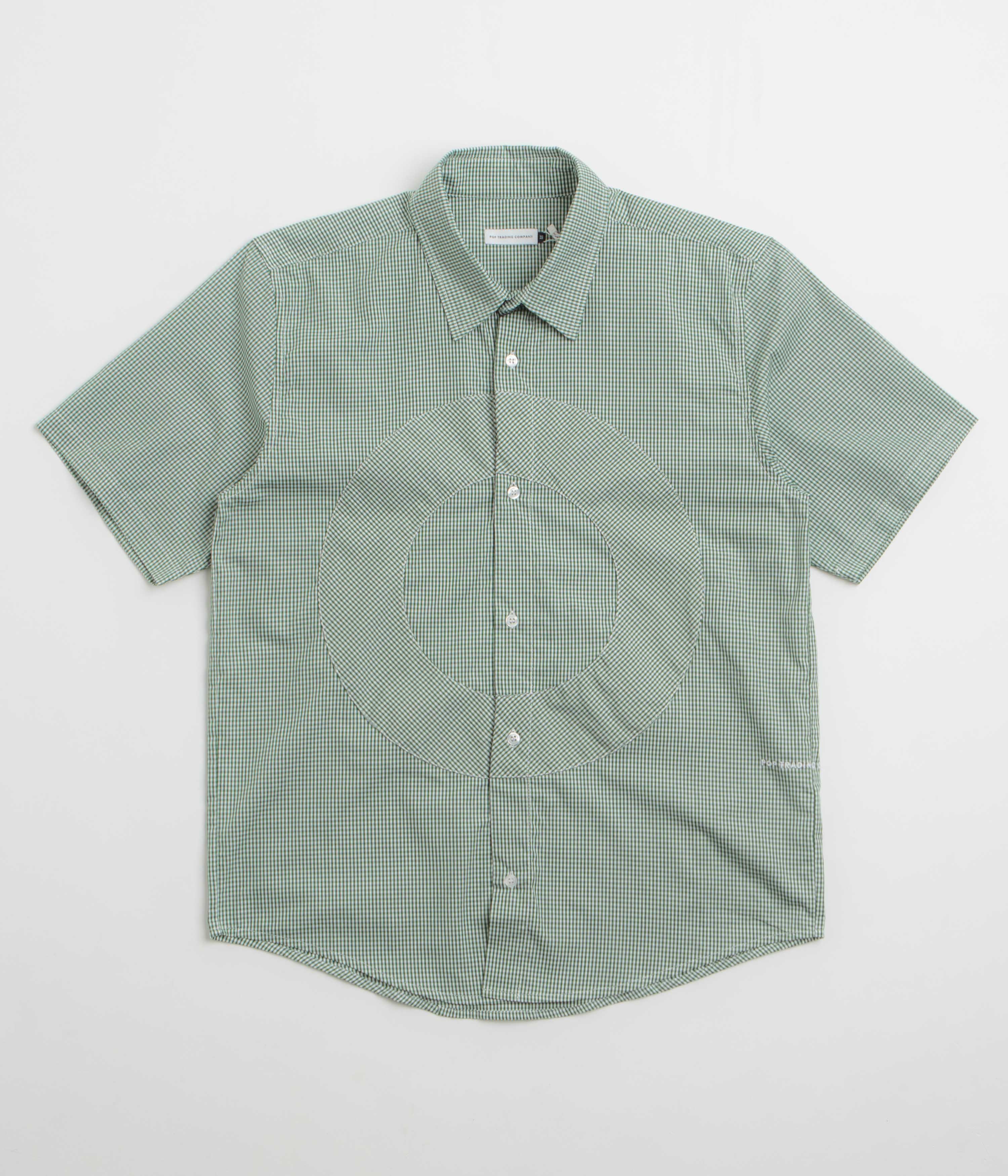 Pop Trading Company O Short Sleeve Gingham Shirt in Green and White