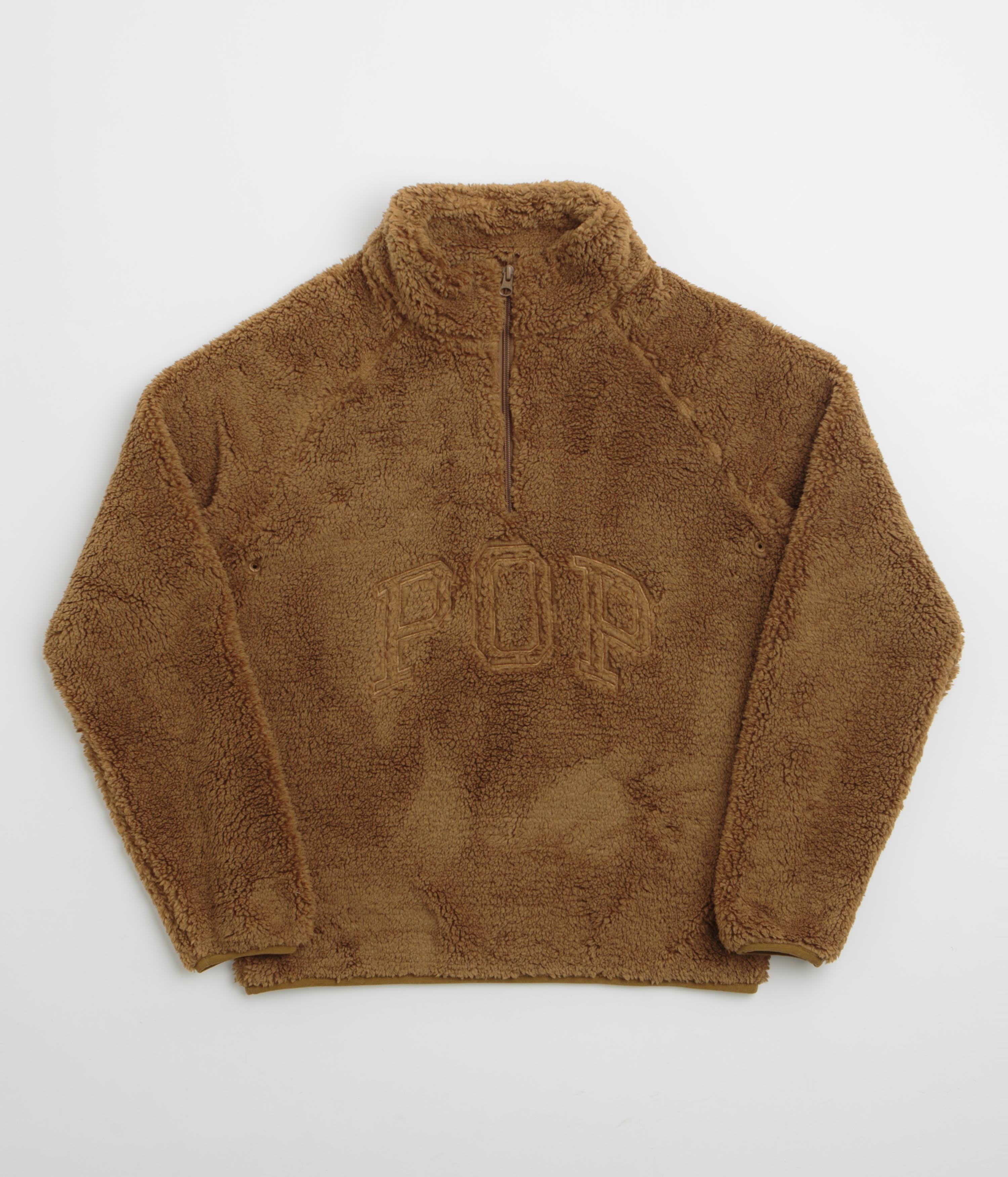 Pop Trading Company Polar 1/2 Zip Fleece Sweatshirt in Bison