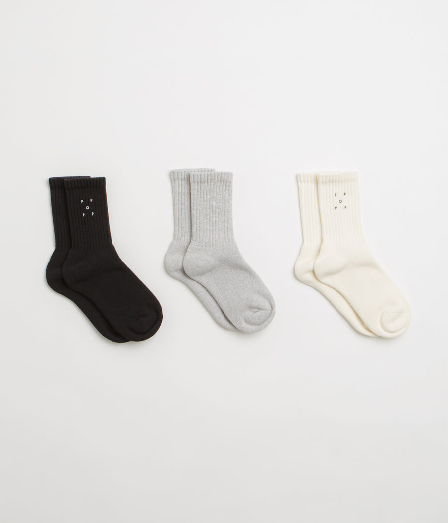 Pop Trading Company Socks (3 Pack) in Off White and Black / Grey
