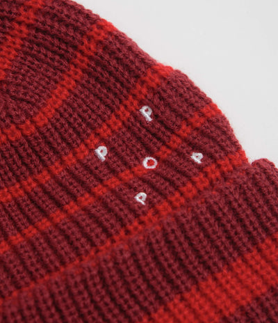 Pop Trading Company Striped Beanie in Fudge and Goji Berry