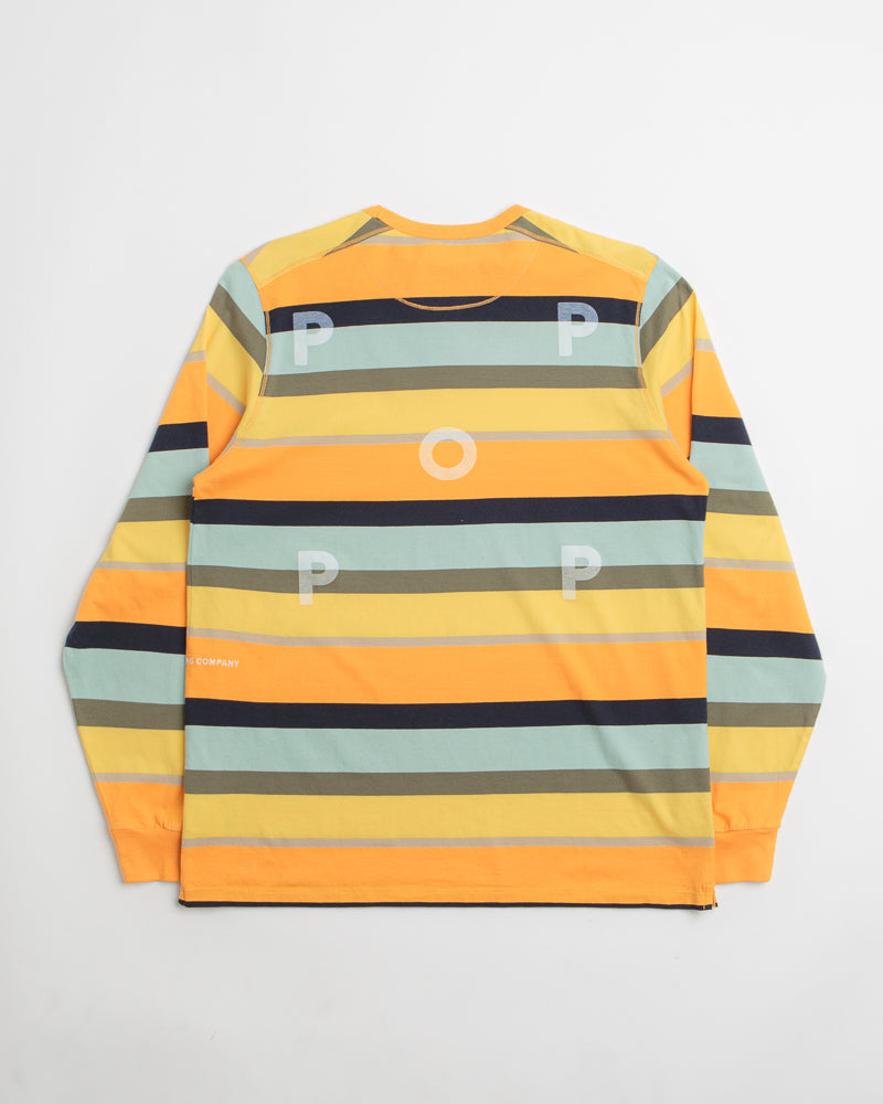 Pop Trading Company Striped Logo Long Sleeve T-Shirt in Yellow and Multicolour