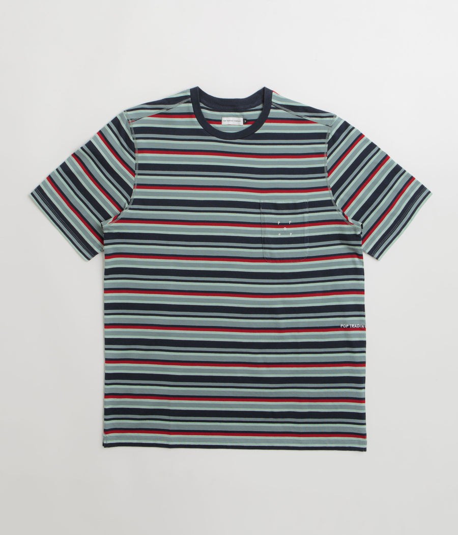Pop Trading Company Striped Pocket T-Shirt in Multicolour and Red
