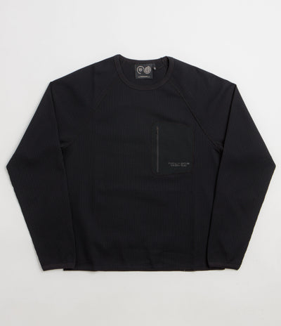 Purple Mountain Observatory Waffle Long Sleeve T-Shirt - Black / Black