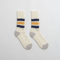 RoToTo Coarse Ribbed Socks in Navy and Yellow thumbnail