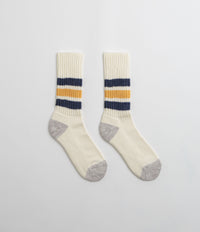 RoToTo Coarse Ribbed Socks in Navy and Yellow