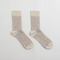 RoToTo Kasuri Ribbed Socks in Coral and Blue thumbnail