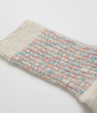 RoToTo Kasuri Ribbed Socks in Coral and Blue
