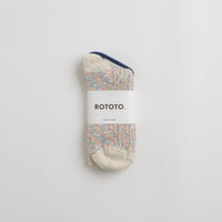 RoToTo Kasuri Ribbed Socks in Coral and Blue thumbnail