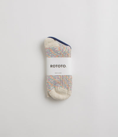 RoToTo Kasuri Ribbed Socks in Coral and Blue