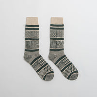 RoToTo Multi Jacquard Socks in Ivory and Dark Green thumbnail