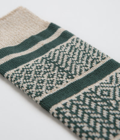 RoToTo Multi Jacquard Socks in Ivory and Dark Green