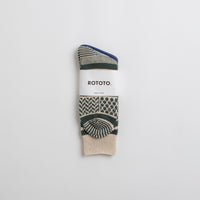 RoToTo Multi Jacquard Socks in Ivory and Dark Green thumbnail