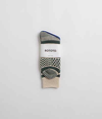 RoToTo Multi Jacquard Socks in Ivory and Dark Green