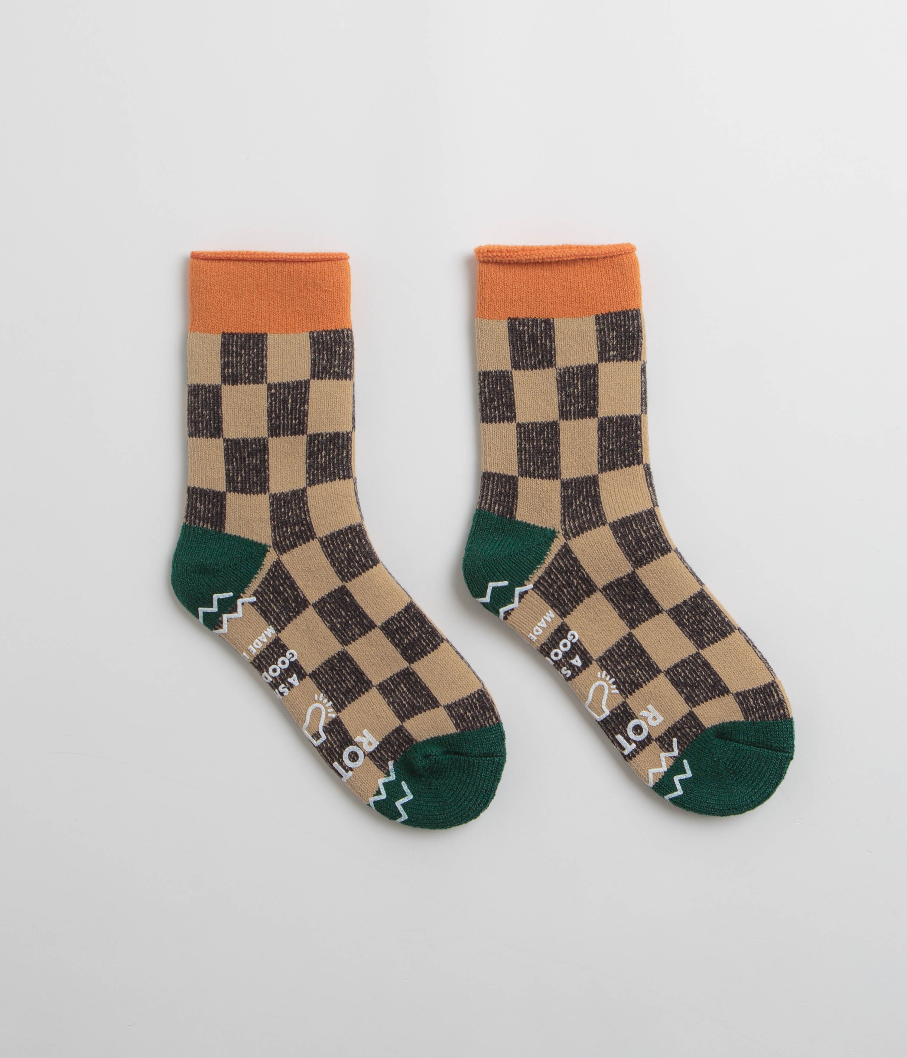 RoToTo Pile Room Socks in Light Orange and Dark Green
