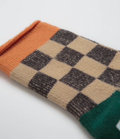 RoToTo Pile Room Socks in Light Orange and Dark Green