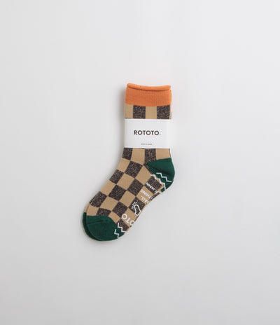 RoToTo Pile Room Socks in Light Orange and Dark Green