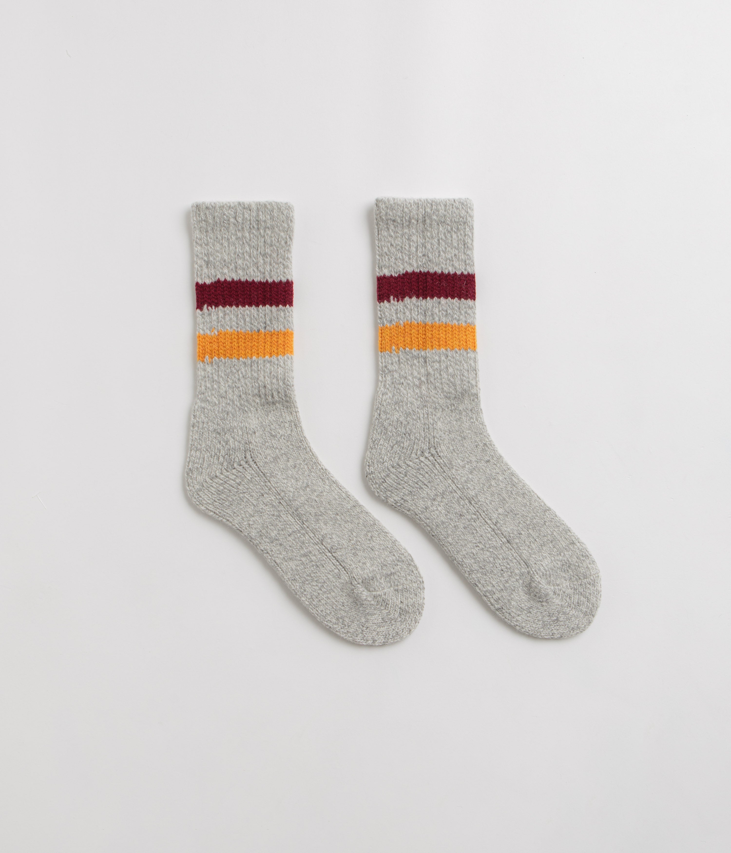RoToTo Retro Winter Socks in Grey and Burgundy / Dark Yellow