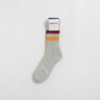 RoToTo Retro Winter Socks in Grey and Burgundy / Dark Yellow thumbnail