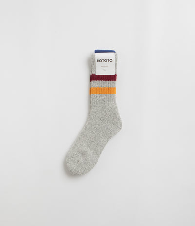 RoToTo Retro Winter Socks in Grey and Burgundy / Dark Yellow