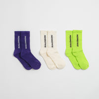 Salomon Everyday Crew Socks (3 Pack) in Vanilla Ice and Acid Lime / Deep Blue thumbnail