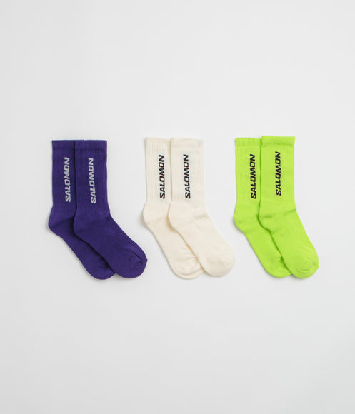 Salomon Everyday Crew Socks (3 Pack) - Vanilla Ice / Acid Lime / Deep Blue
