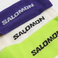 Salomon Everyday Crew Socks (3 Pack) in Vanilla Ice and Acid Lime / Deep Blue thumbnail