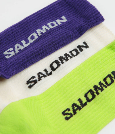 Salomon Everyday Crew Socks (3 Pack) in Vanilla Ice and Acid Lime / Deep Blue