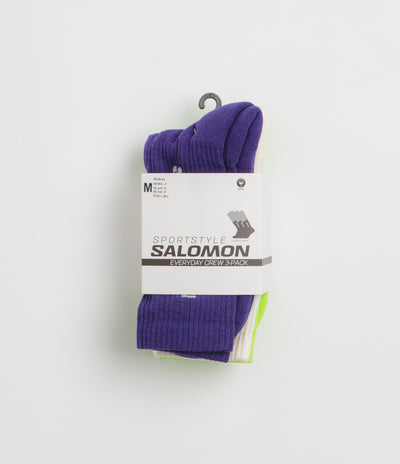 Salomon Everyday Crew Socks (3 Pack) in Vanilla Ice and Acid Lime / Deep Blue