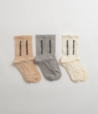Salomon Everyday Crew Socks (3 Pack) in Vanilla Ice and Metal / Hazelnut