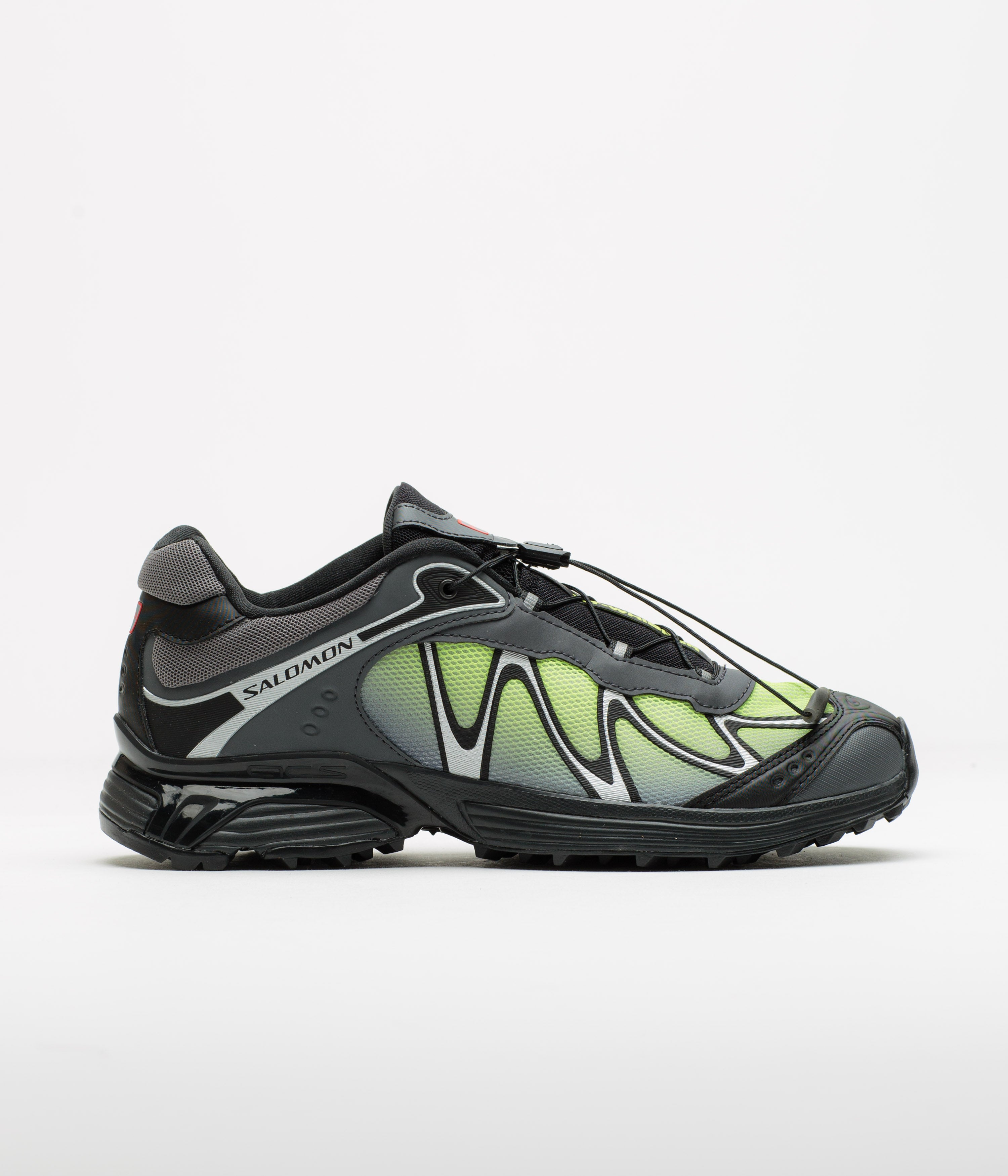 Salomon XT-Whisper Shoes in Black and Asphalt / Acid Lime