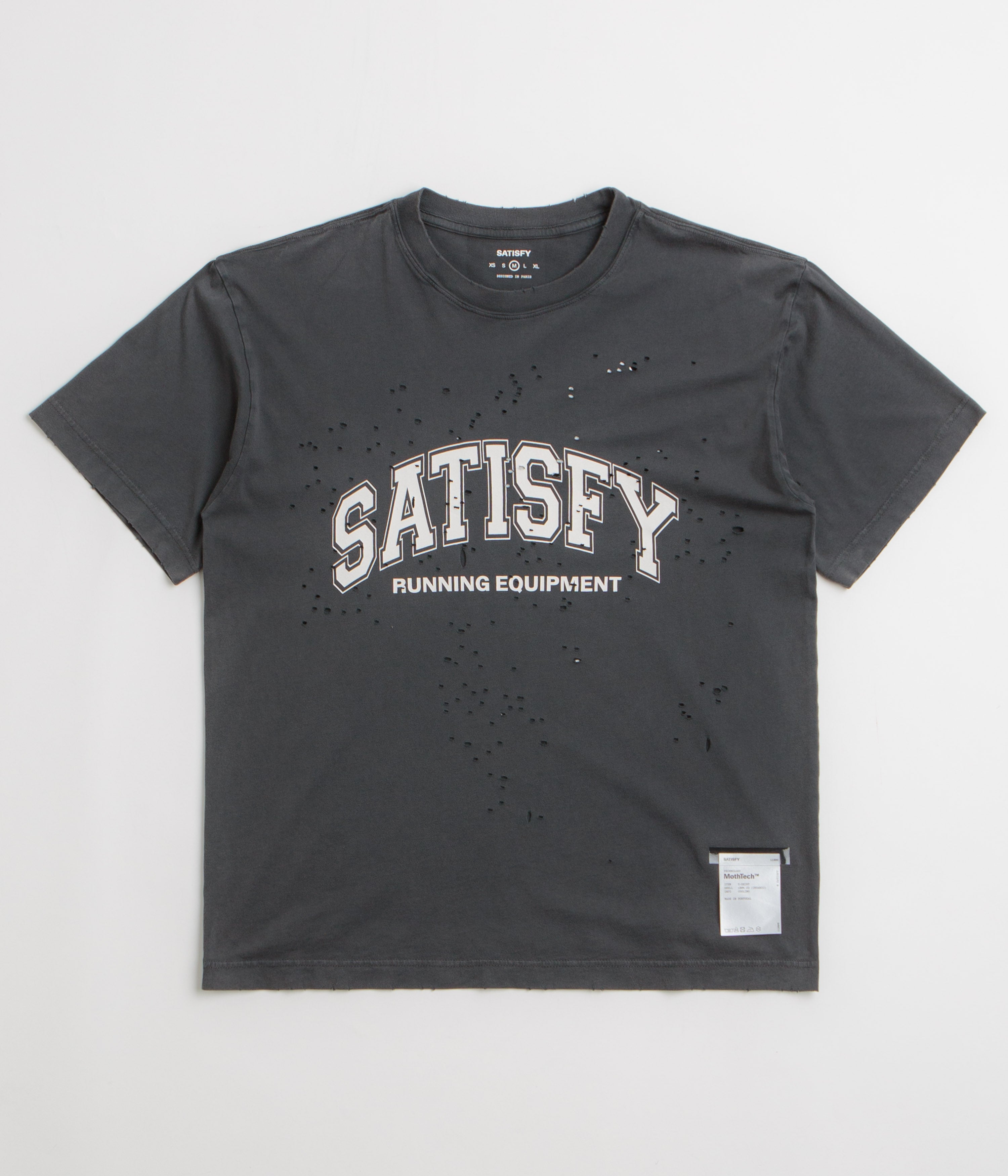 Satisfy MothTech Varsity Logo T-Shirt in Aged Black