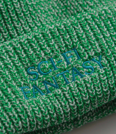 Sci-Fi Fantasy Mixed Yarn Logo Beanie - Green / Cream