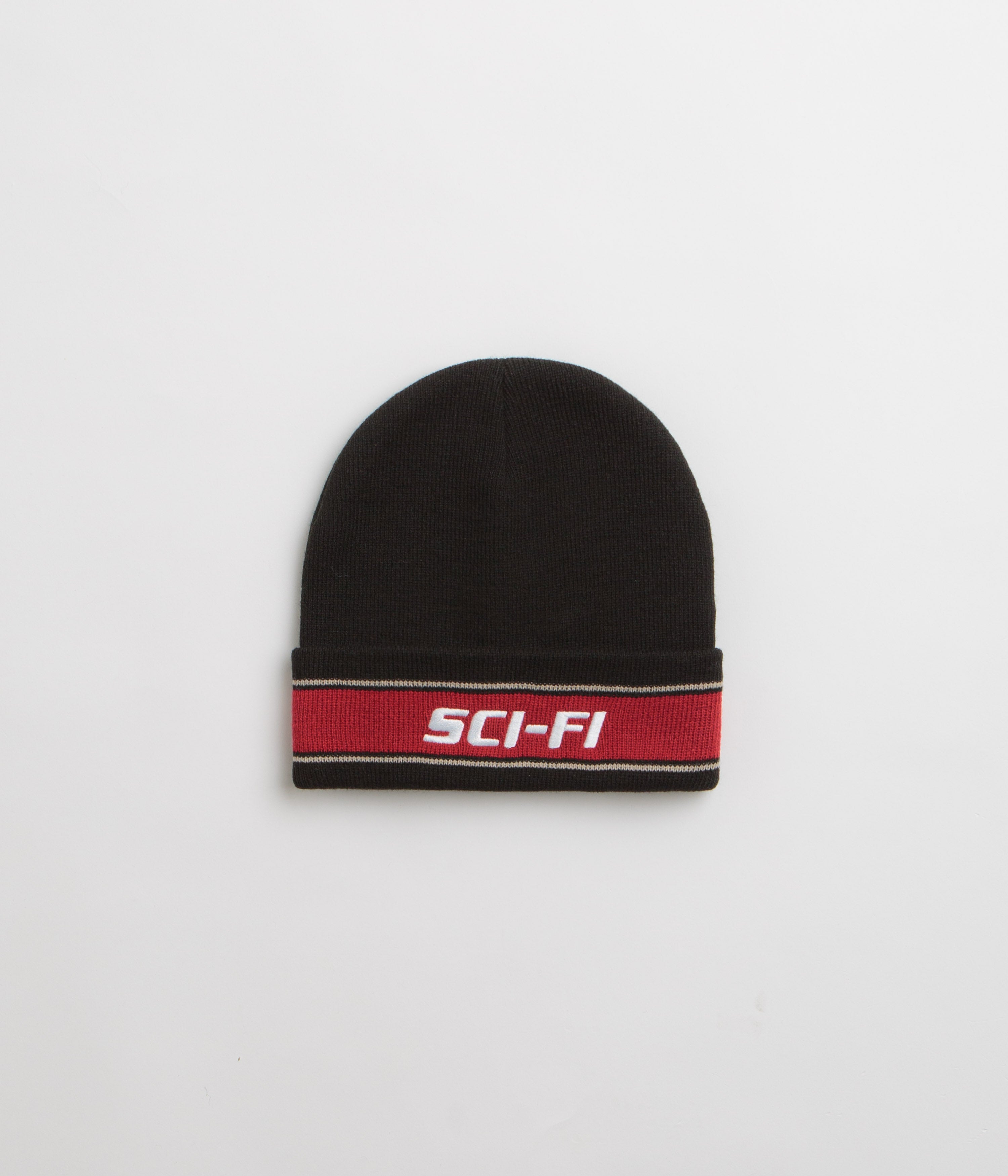 Sci-Fi Fantasy Striped Logo Beanie in Black