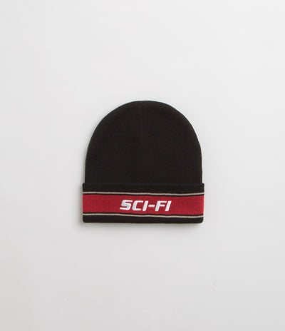 Sci-Fi Fantasy Striped Logo Beanie in Black