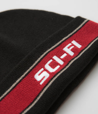 Sci-Fi Fantasy Striped Logo Beanie in Black