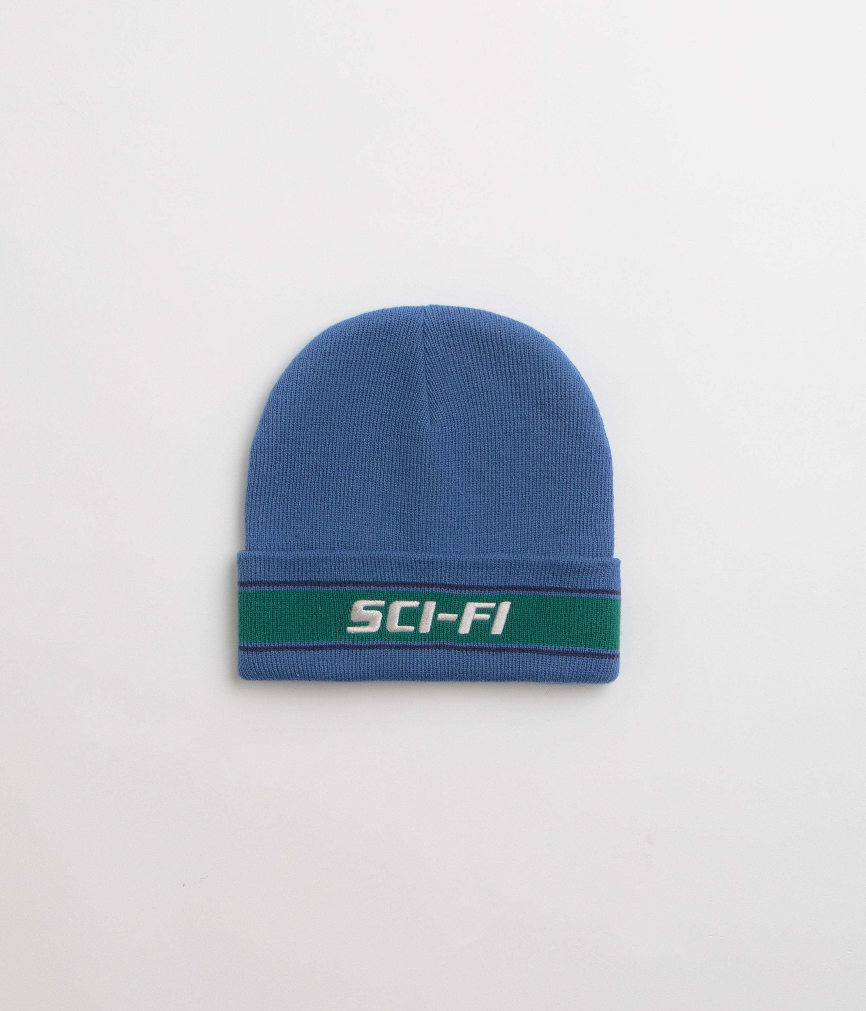 Sci-Fi Fantasy Striped Logo Beanie in Blue