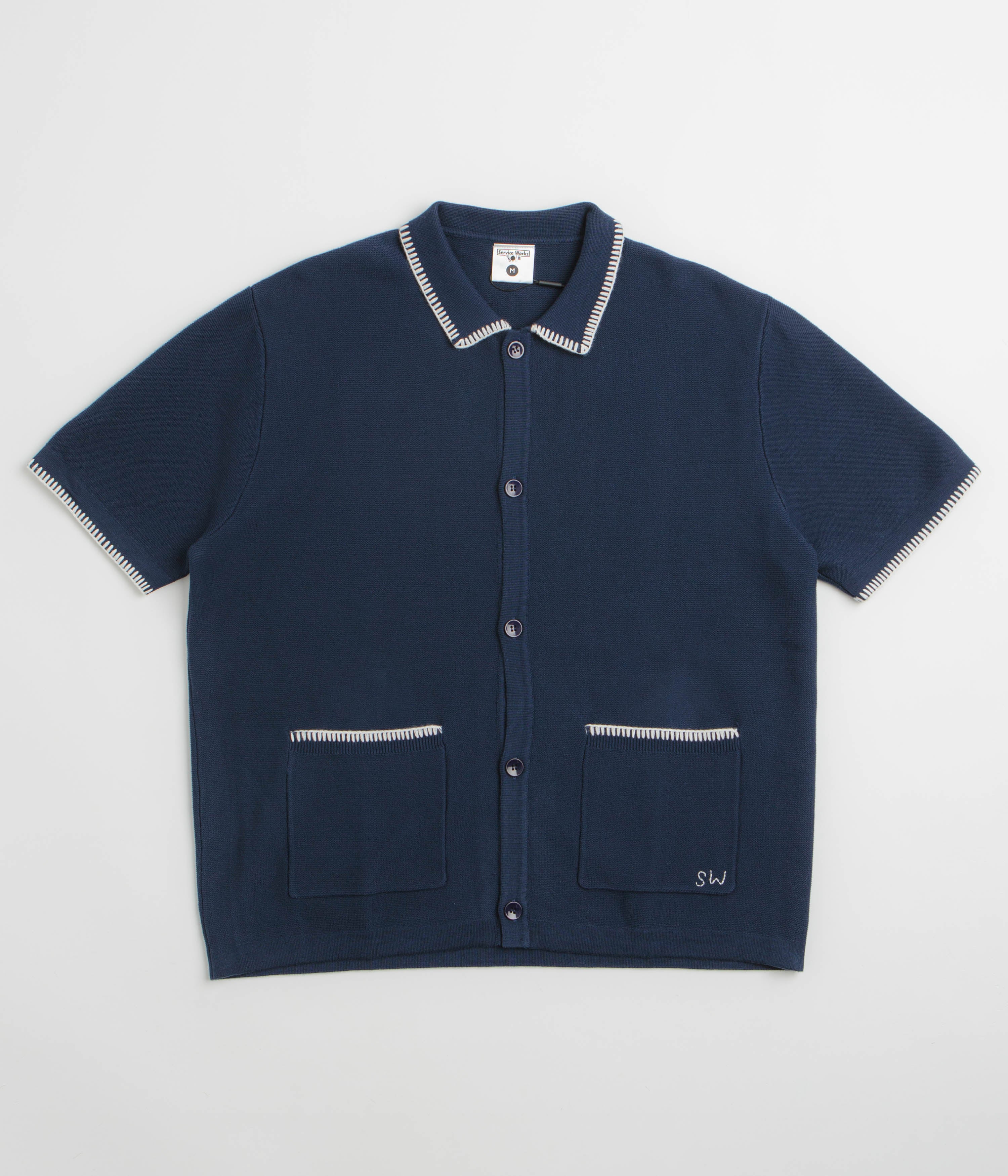Service Works Blanket Stitch Knit Short Sleeve Shirt - Navy