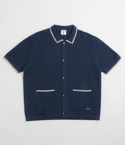 Service Works Blanket Stitch Knit Short Sleeve Shirt - Navy