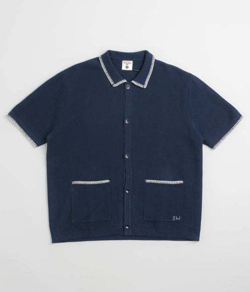 Service Works Blanket Stitch Knit Short Sleeve Shirt - Navy