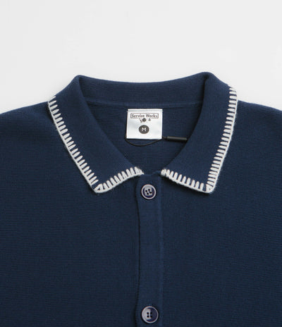 Service Works Blanket Stitch Knit Short Sleeve Shirt - Navy