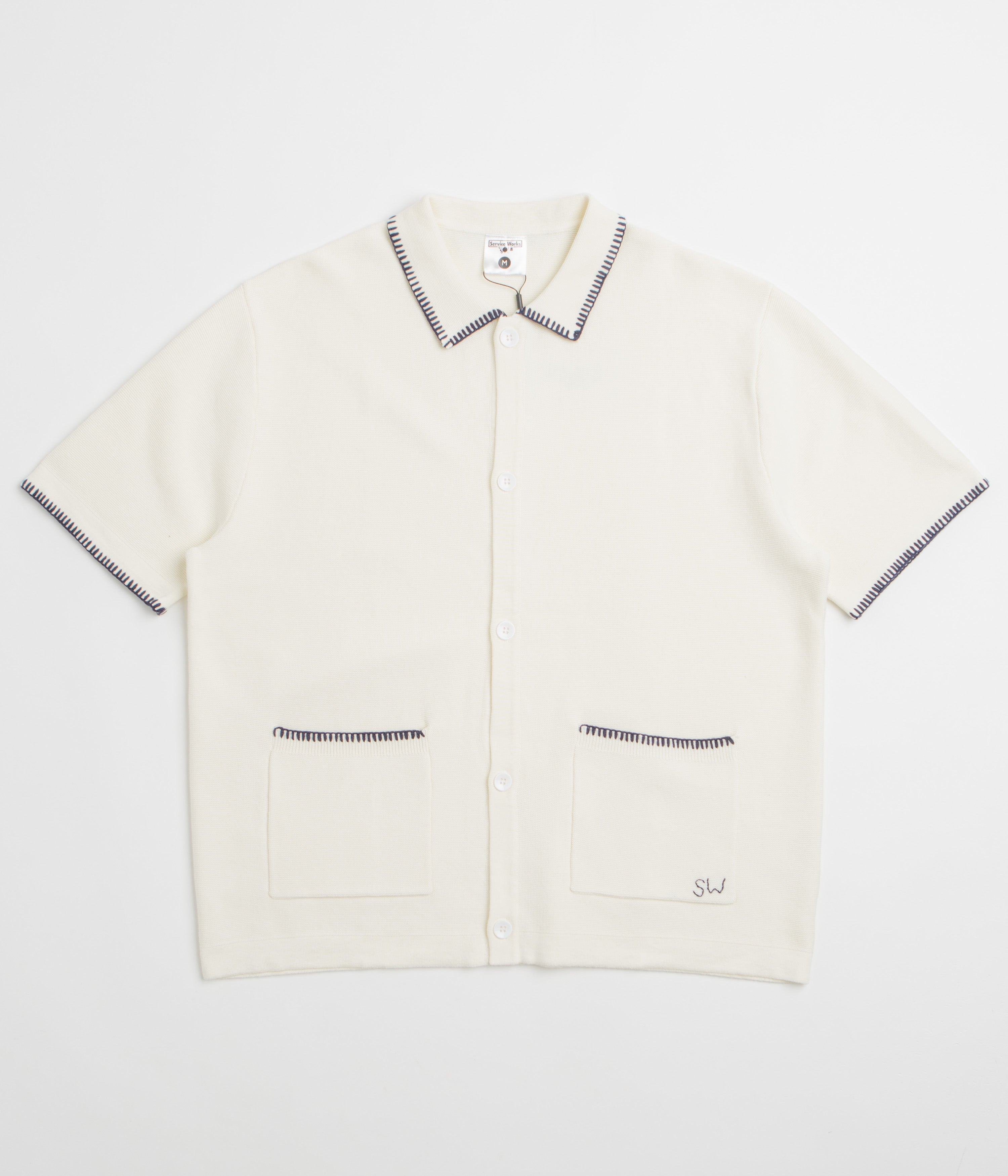 Service Works Blanket Stitch Knit Short Sleeve Shirt - Off-White