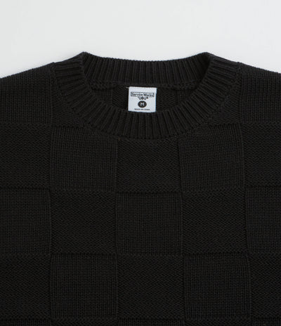 Service Works Check Knit Crewneck Sweatshirt in Black