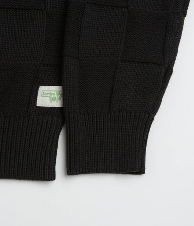 Service Works Check Knit Crewneck Sweatshirt in Black
