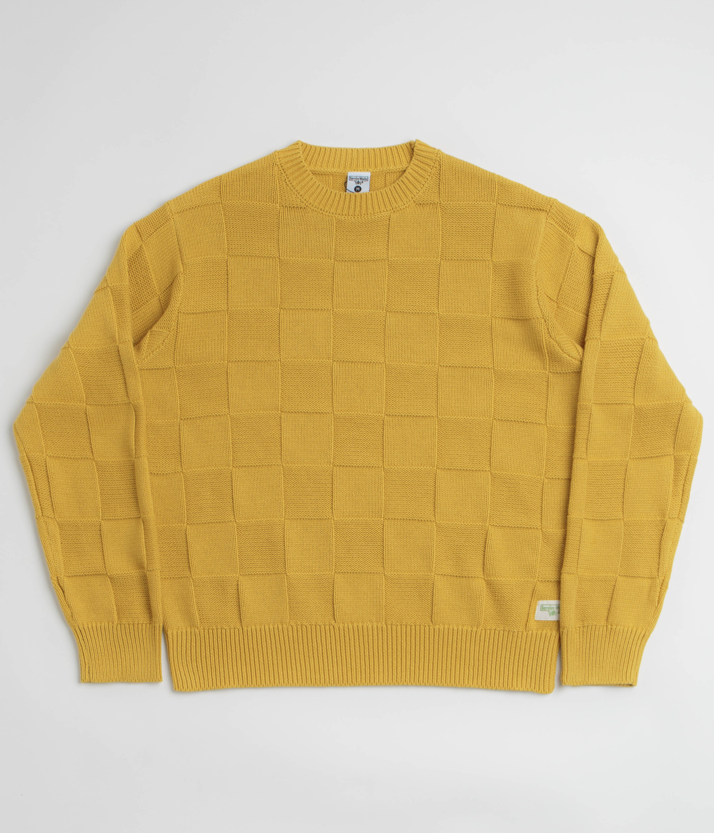 Service Works Check Knit Crewneck Sweatshirt in Ochre
