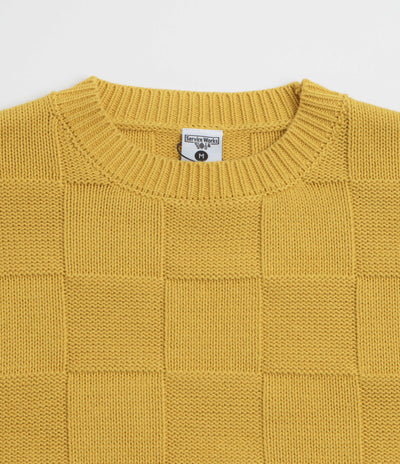 Service Works Check Knit Crewneck Sweatshirt in Ochre
