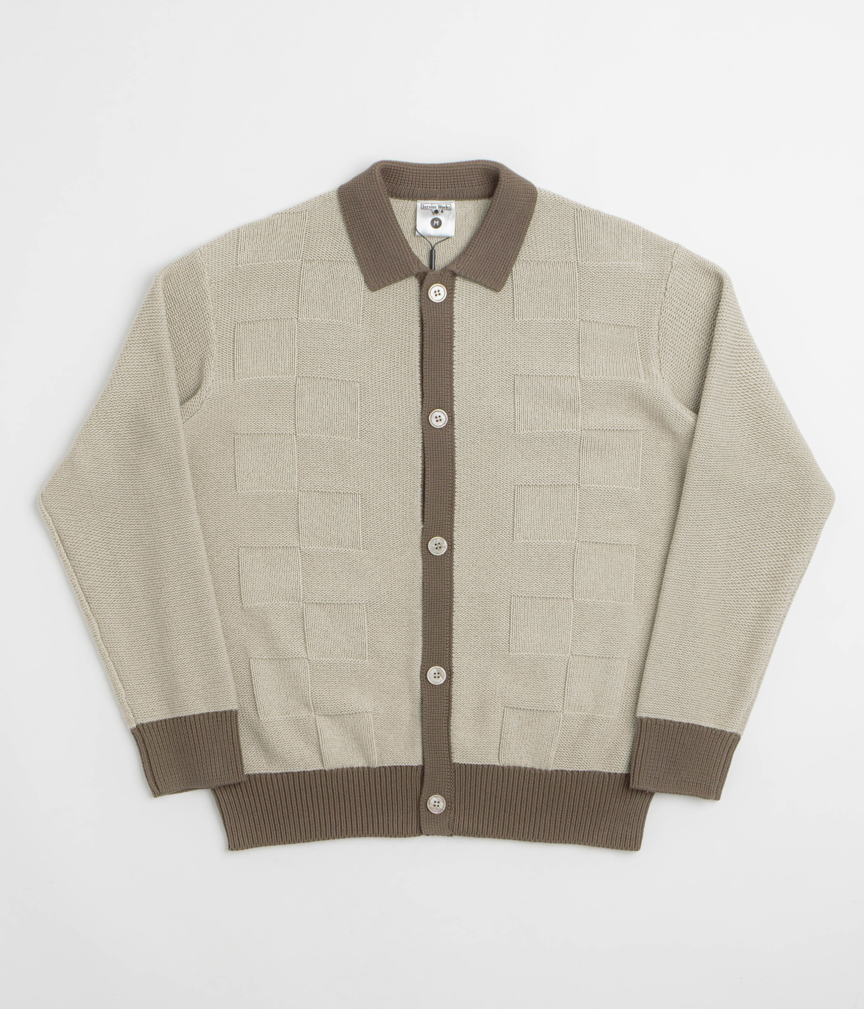 Service Works Check Panel Cardigan - Mushroom